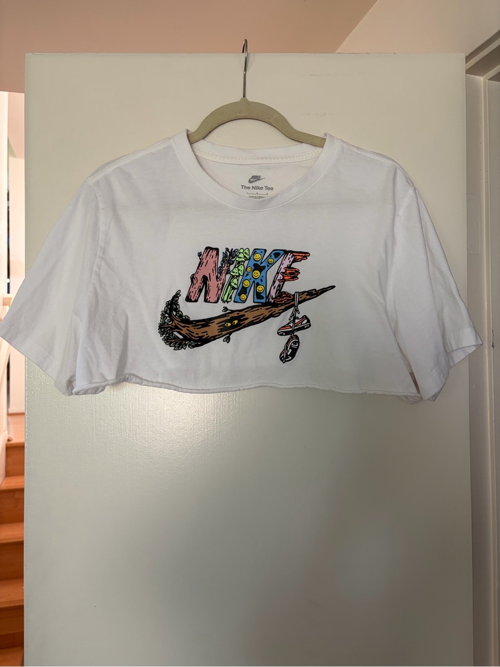 Nike Custom Cropped Graphic Tee - White with Colorful Logo